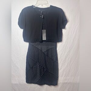 BCBG Max Azria NWT 2-Piece Black Bodycon Dress & Cropped Tee Set XXS